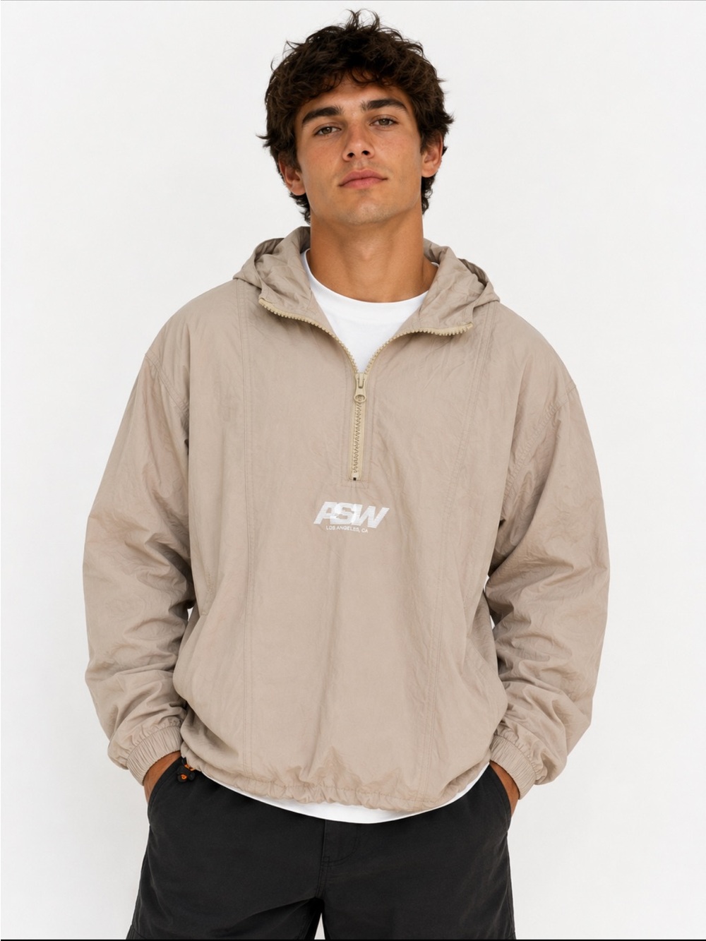 PacSun ASW Beige Hooded Half Zip Windbreaker Jacket Medium